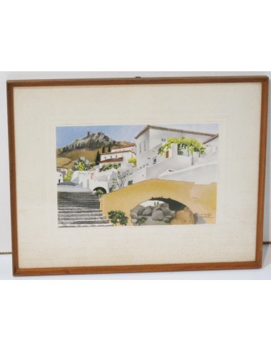 Acquerello "Paesaggio greco" firma illeggibile
