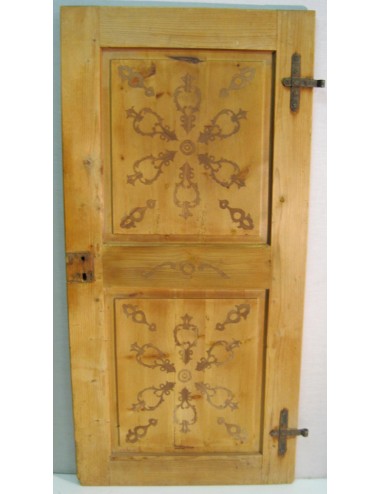 Battente in abete a due fodrine con intarsi in legno color noce