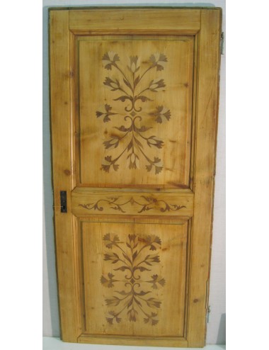 Battente in abete a due fodrine con intarsi in legno color noce