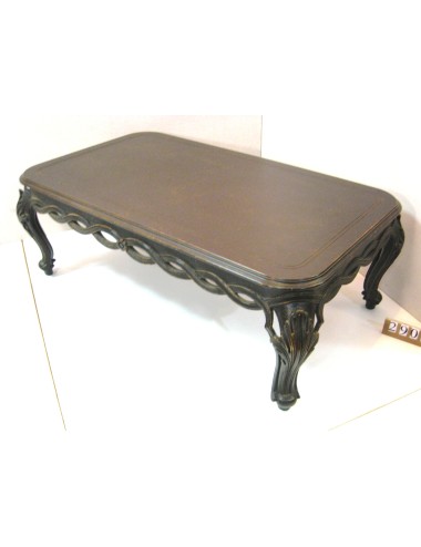Coffee table with black lacquered wooden top, modern perforated bands