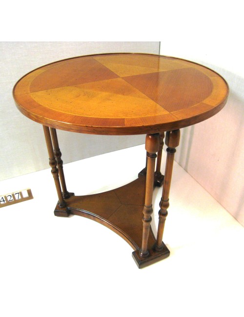 Tavolino moderno in ciliegio con piano intarsiato diametro cm 70