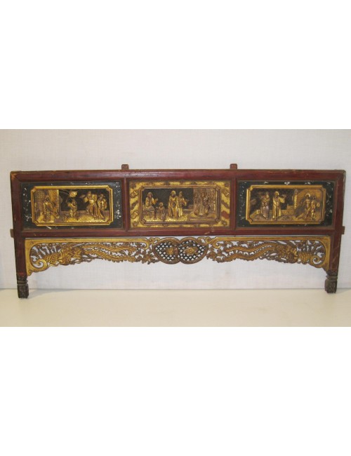 Pannello in legno intagliato - Testata del letto / originale Cina del XVIII secolo / foglia oro/
