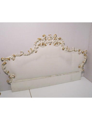 Modern gold-carved white double bed headboard