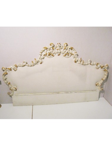Modern gold-carved white double bed headboard
