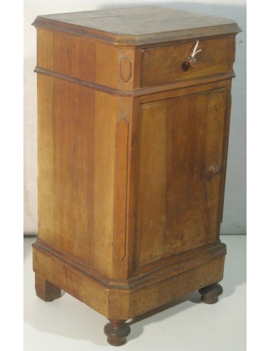 Walnut bedside table with door and drawer