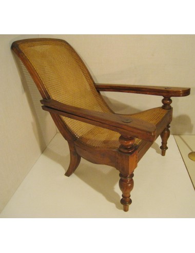 Poltrona a sdraio in teak con paglia di Vienna e braccioli apribili, in stile Balinese