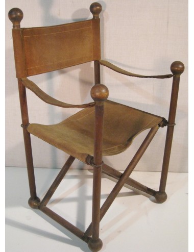 L 92 - poltrona pieghevole da regista in legno/pelle/ottone '900