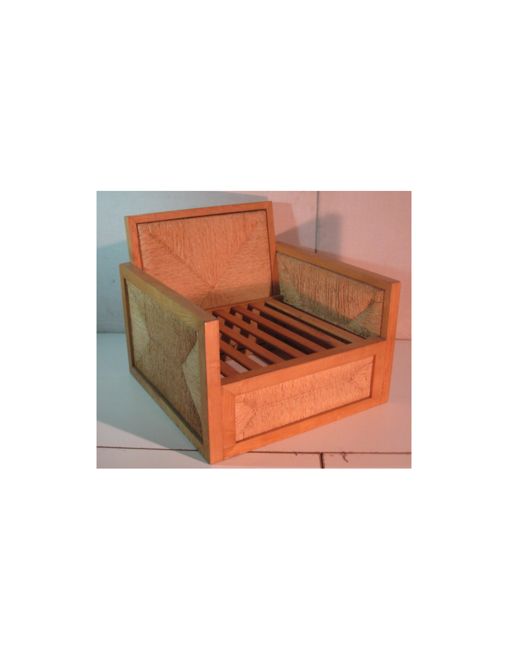 2 Poltrone moderne con fusto in rovere con paglia nello schienale e nei braccioli e nei frontalini L151 2 Poltrone moderne con fusto in rovere con paglia nello schienale e nei braccioli e nei frontalini L151