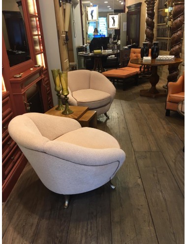 2 poltrone Mod.simile a GIO'PONTI moderne, con gambe modanate in ottone Anni '50