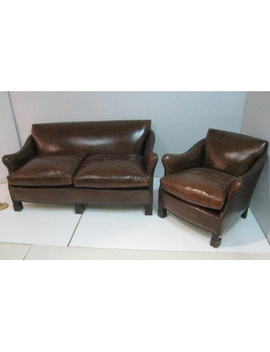 Divano a due posti 146x68x45/67H cm+ 1 poltrona in pelle 71X65X45/67 cm in stile moderno