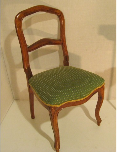 Walnut chair textile seat Green dotted yellow