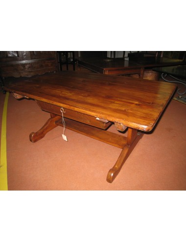 Scrivania rustica dell'800 in legno di abete con un cassetto