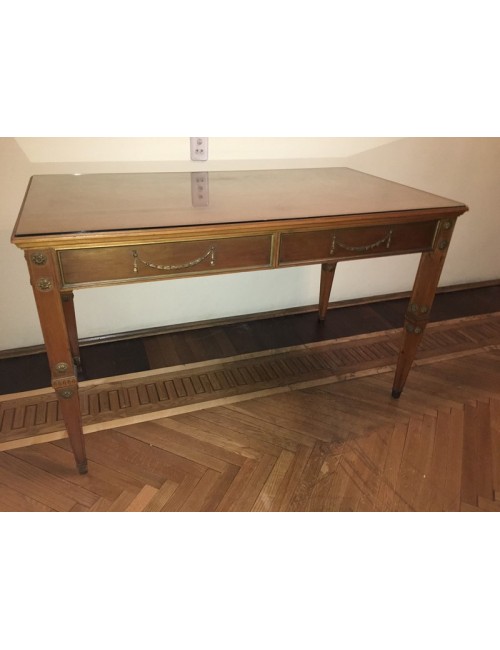 Scrivania moderna in noce stile Luigi XVI con due cassetti