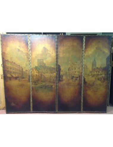 4-panel Flemish folding screen from the end of the 17th century, door size each 60 cm