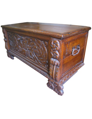 17th century walnut chest with single carved paneled front