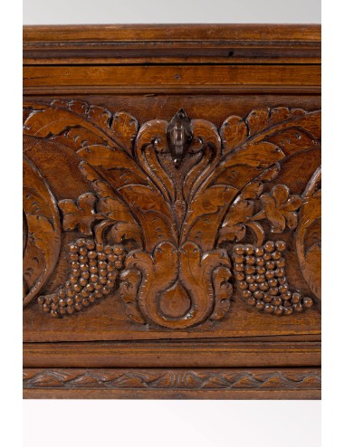17th century walnut chest with single carved paneled front
