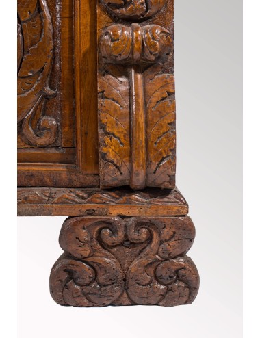 17th century walnut chest with single carved paneled front