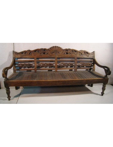 Divanetto in legno teak stile orientale con schienale intagliato