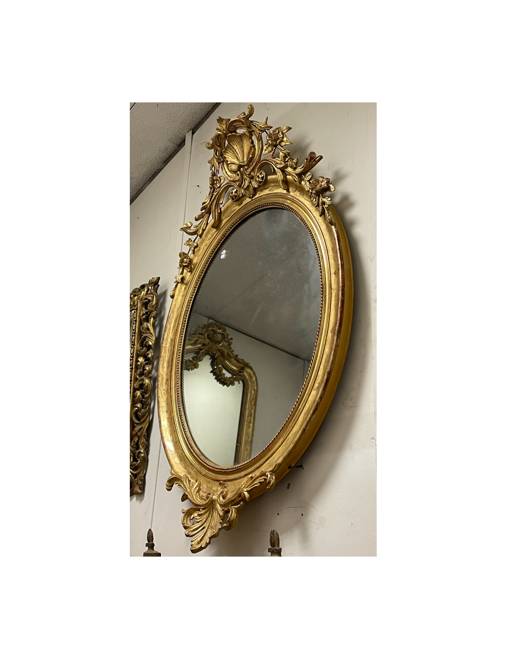 Specchiera ovale epoca '800 francese , specchio al mercurio con intagli