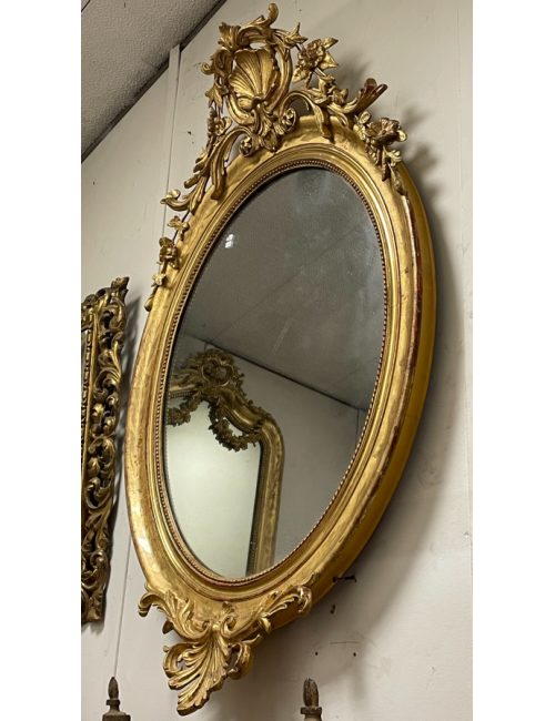Specchiera ovale epoca '800 francese , specchio al mercurio con intagli