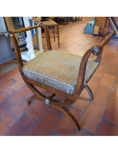 Sgabello / Panca epoca moderna in ciliegio con seduta imbottita stile Biedermier