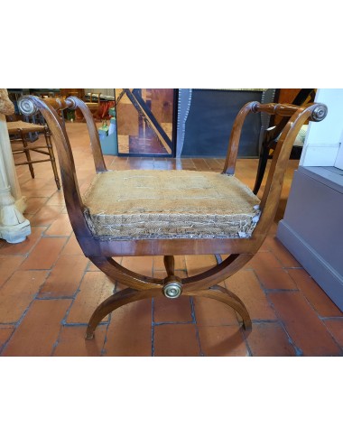 Sgabello / Panca epoca moderna in ciliegio con seduta imbottita stile Biedermier