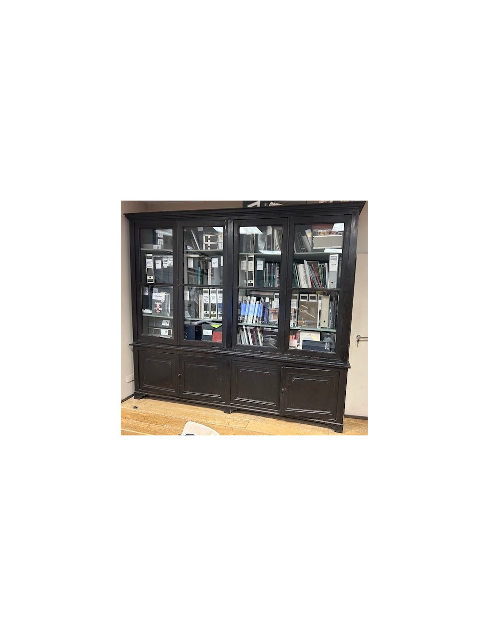 Libreria fine '800 in legno laccato grigio/nero patinato , interno in legno lucidato