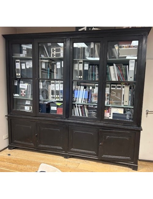 Libreria fine '800 in legno laccato grigio/nero patinato , interno in legno lucidato