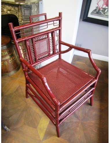 Poltrona in bamboo laccata bordeaux del Fine '800/Primo '900