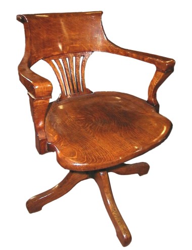 Poltroncina girevole da ufficio di epoca Vittoriana in legno di rovere