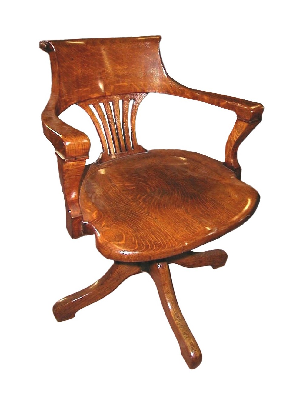 Poltroncina girevole da ufficio di epoca Vittoriana in legno di rovere