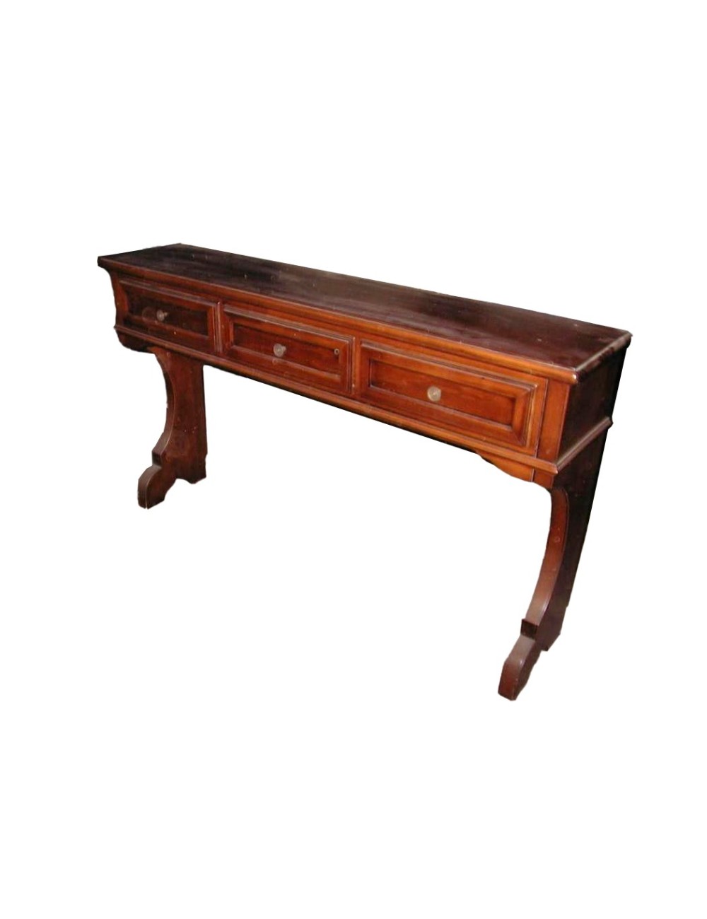 Consolle moderna a 3 cassetti in legno tinto noce