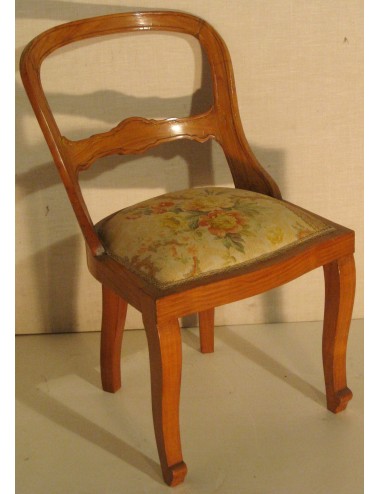 2 Sedie piccole + gambo, in legno di ciliegio con sedile imbottito in stile Luigi Filippo