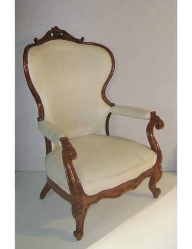 2 Poltrone (una coppia) imbottite/Bergere con tessuto bianco in stile Luigi Filippo