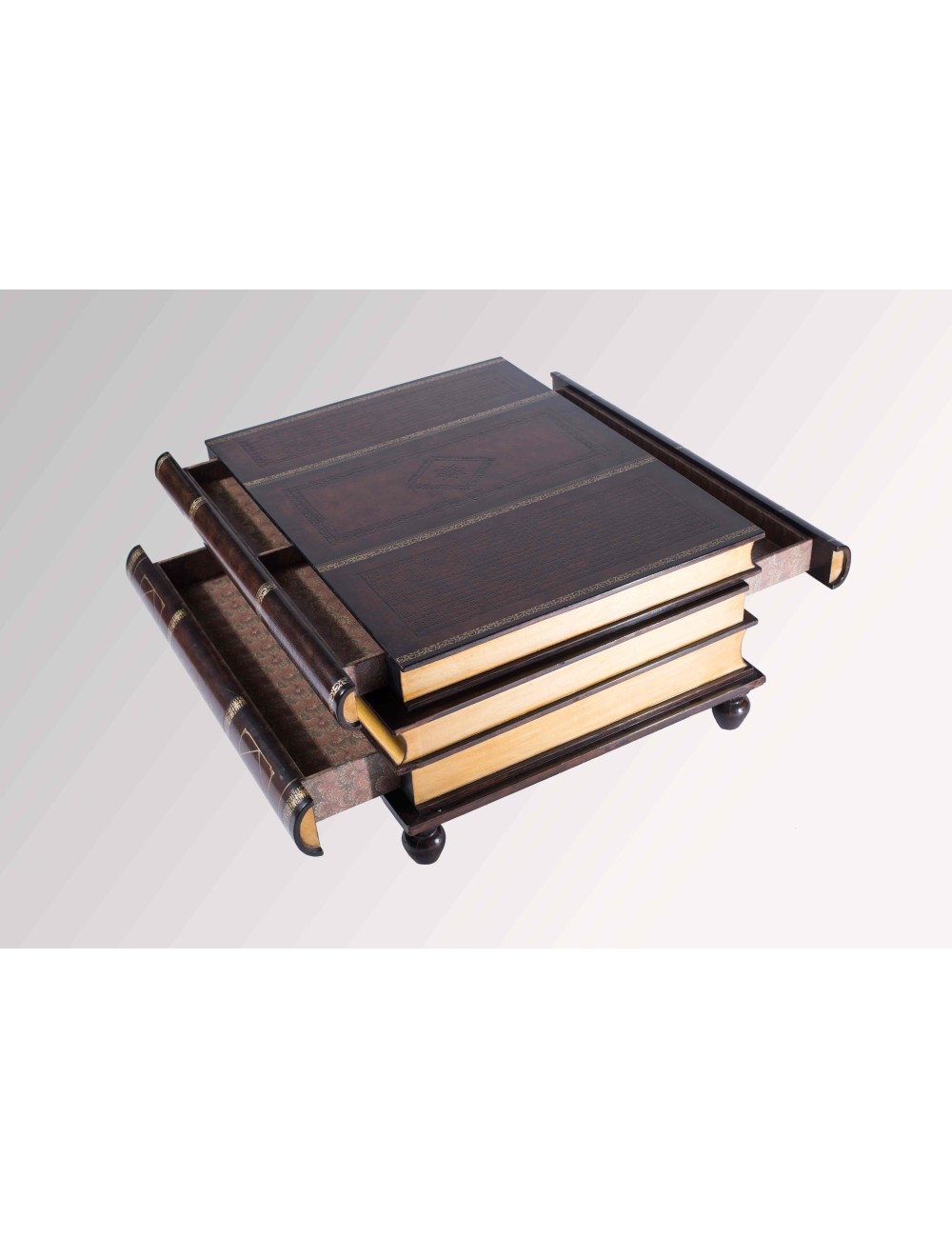 Tavolino moderno a 2 cassetti con finti libri