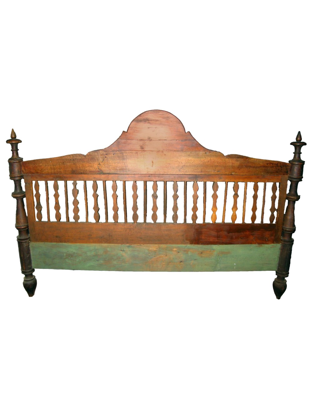 Testata letto in legno noce, stile tirolese , cimasa modanata
