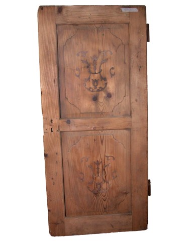 Battente in abete a due fodrine con intarsi in legno color noce