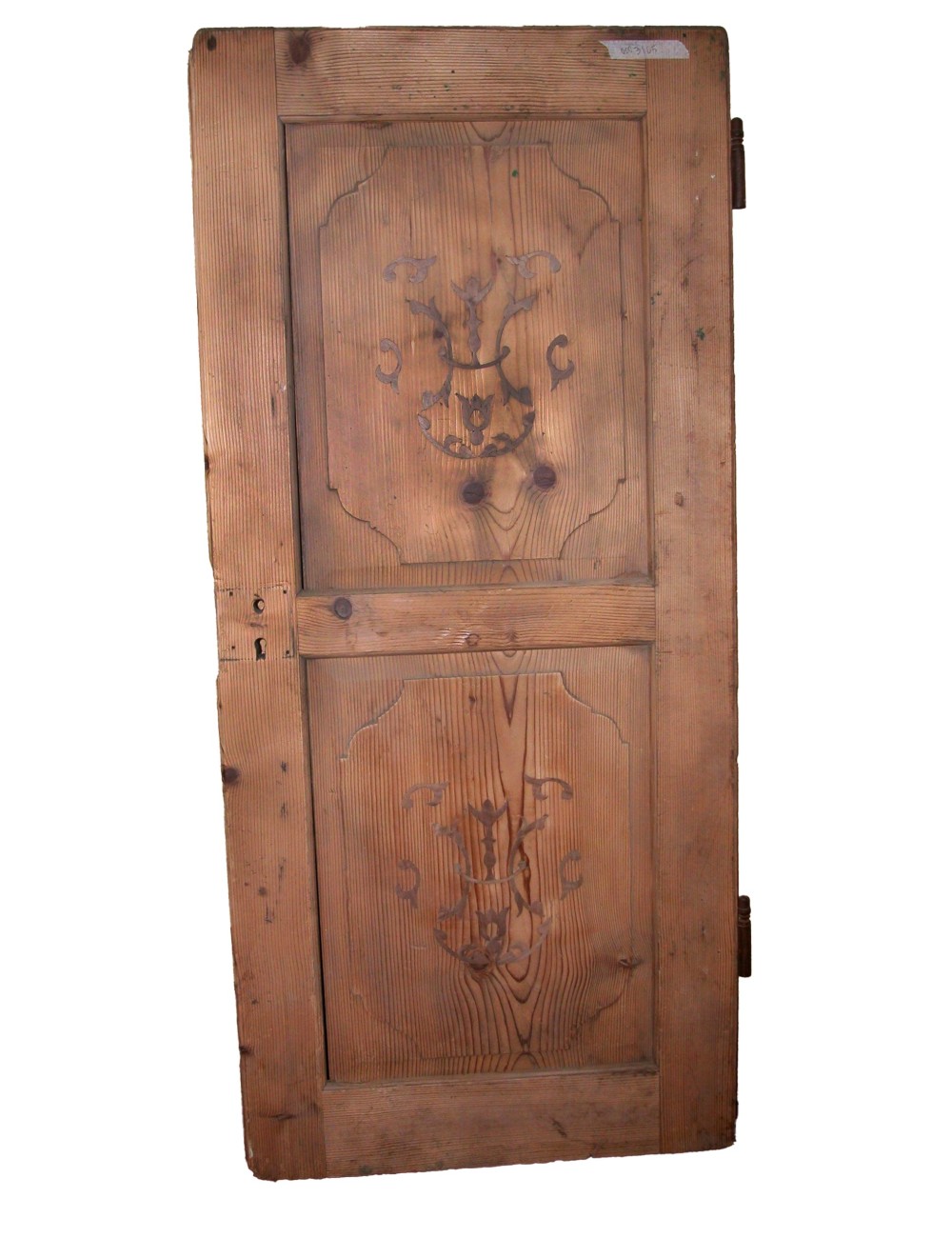 Battente in abete a due fodrine con intarsi in legno color noce