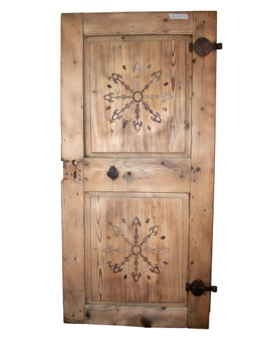 Battente in abete a due fodrine con intarsi in legno color noce