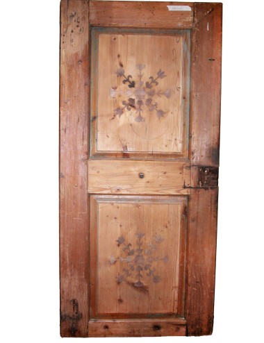 Battente in abete a due fodrine con intarsi in legno color noce
