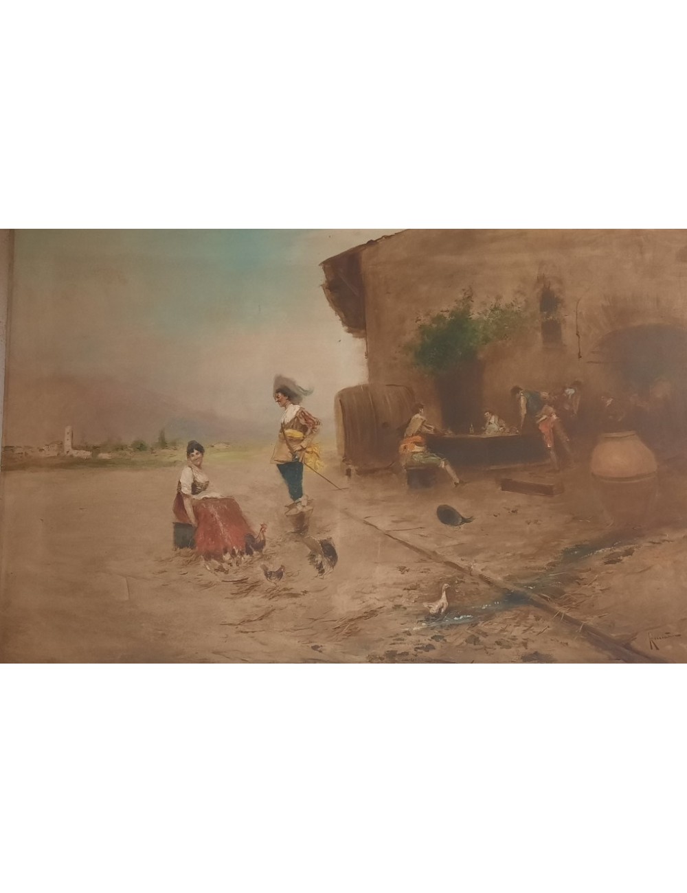 Pittura "con rovine e figure" firma non decifrata Pittura "con rovine e figure" firma non decifrata