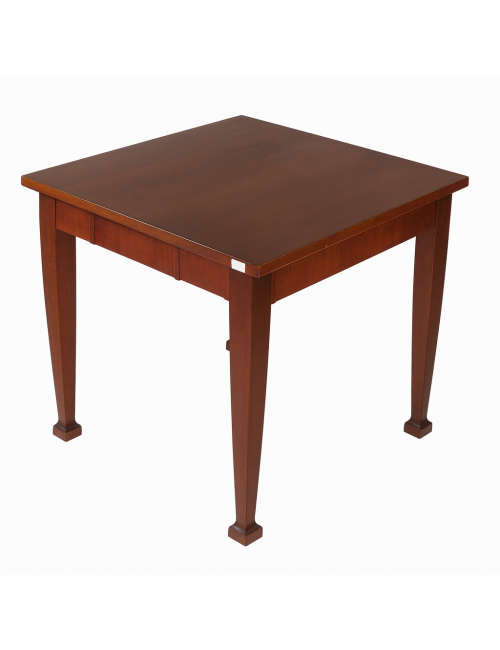 Tavolo quadrato in legno tinto noce, epoca '800, dal design semplice e lineare