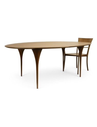 Tavolo design moderno con piano in rovere tinto + Nr. 4 Poltrone in ottone brunito