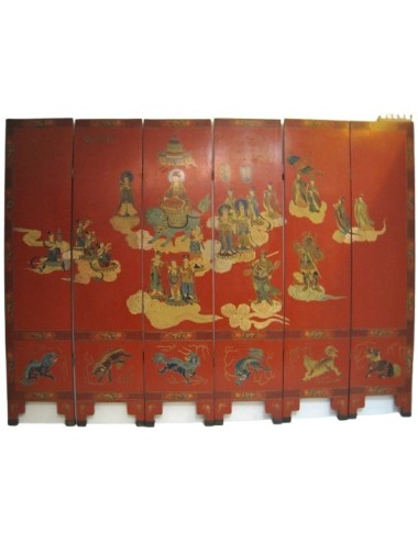Paravento dipinto a sei ante con eleganti decorazioni con personaggi stile orientale