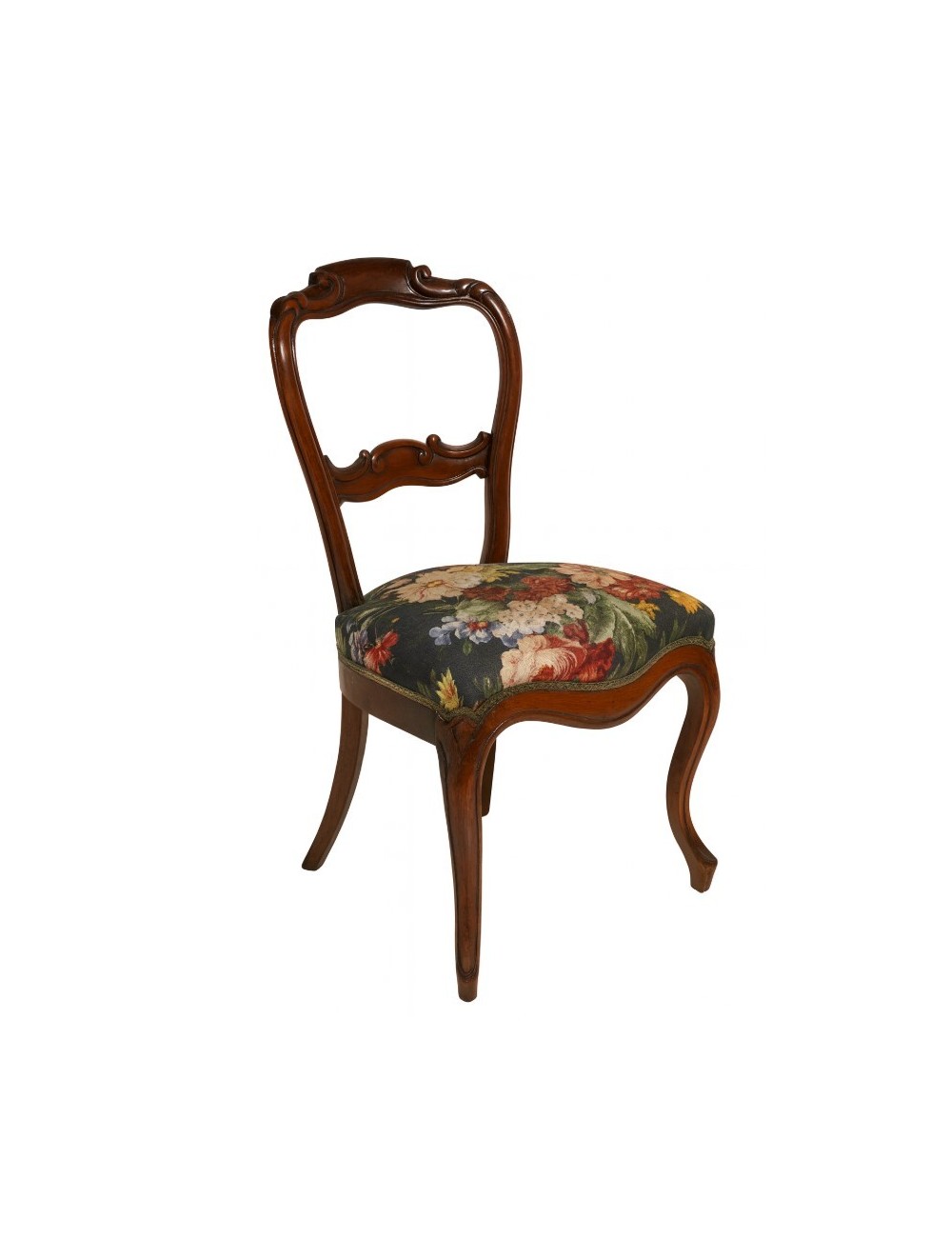 Sedia in legno di noce con seduta floreale epoca '800