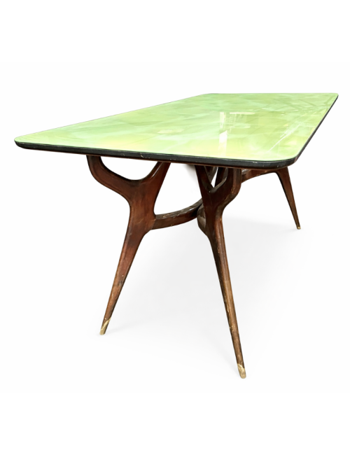 Tavolo con piano in vetro, con affinità stilistiche alla produzione di Ico Parisi, Paolo Buffa e Vittorio Dassi