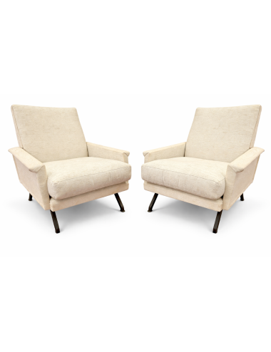 Poltrone in stile anni '50 rivestite con tessuto chiaro