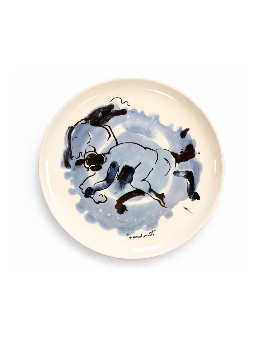 Piatto decorativo in ceramica smaltata, caratterizzato da una decorazione pittorica a mano