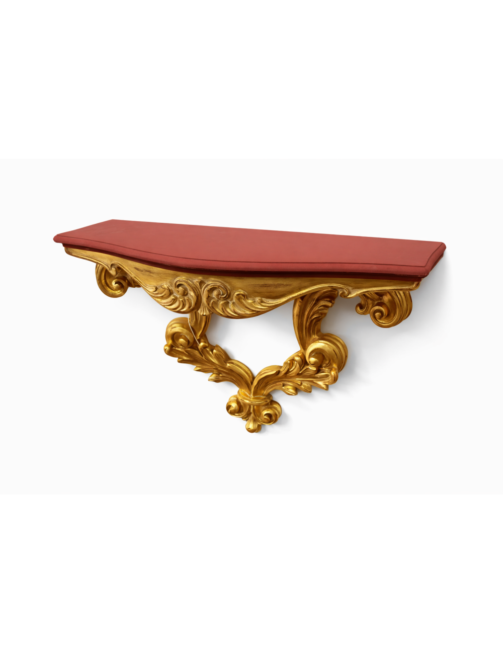Consolle moderna con piano rosso e gambe foglia oro