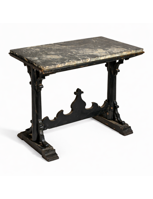 Black lacquered console table with marble top